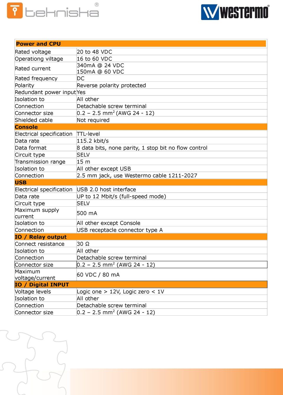 2 kbit/s Data format 8 data bits, none parity, 1 stop bit no flow control Circuit type SELV Transmission range 15 m except USB Connection 2.