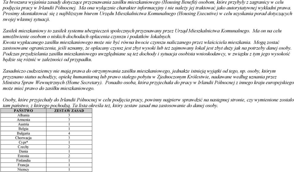 Prosimy skontaktować się z najbliższym biurem Urzędu Mieszkalnictwa Komunalnego (Housing Executive) w celu uzyskania porad dotyczących swojej własnej sytuacji.