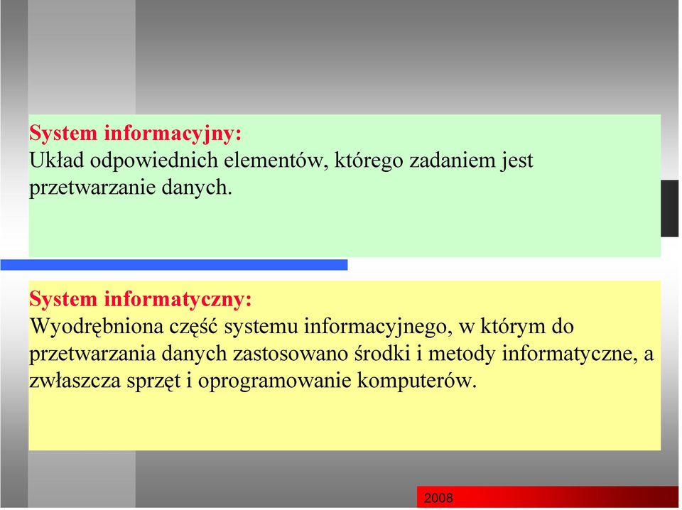 System informatyczny: Wyodrębniona część systemu informacyjnego, w