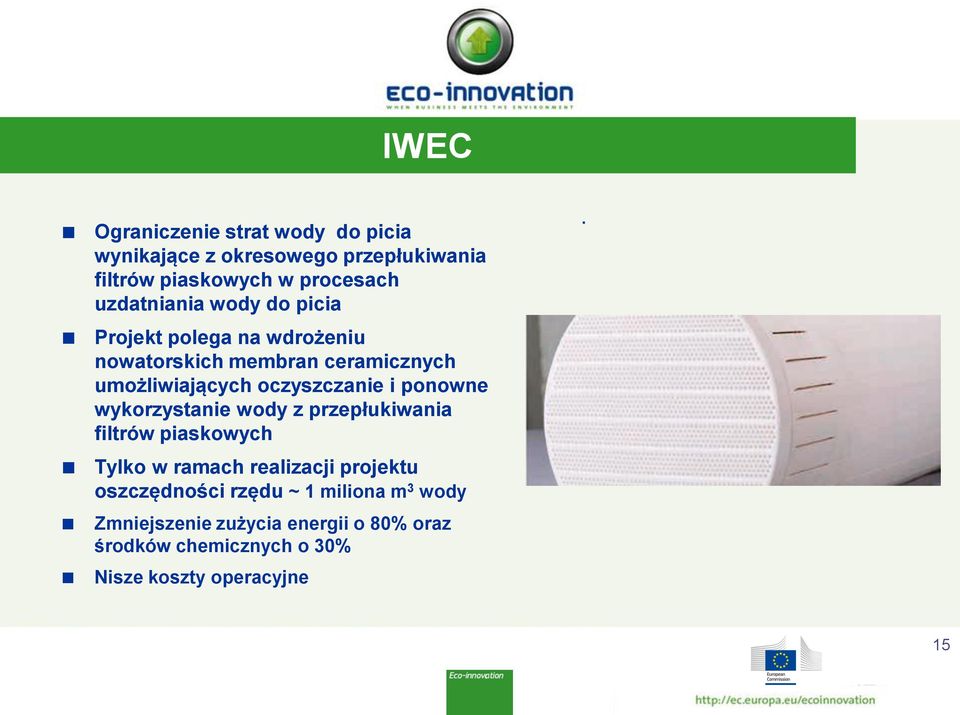 oczyszczanie i ponowne wykorzystanie wody z przepłukiwania filtrów piaskowych Tylko w ramach realizacji projektu