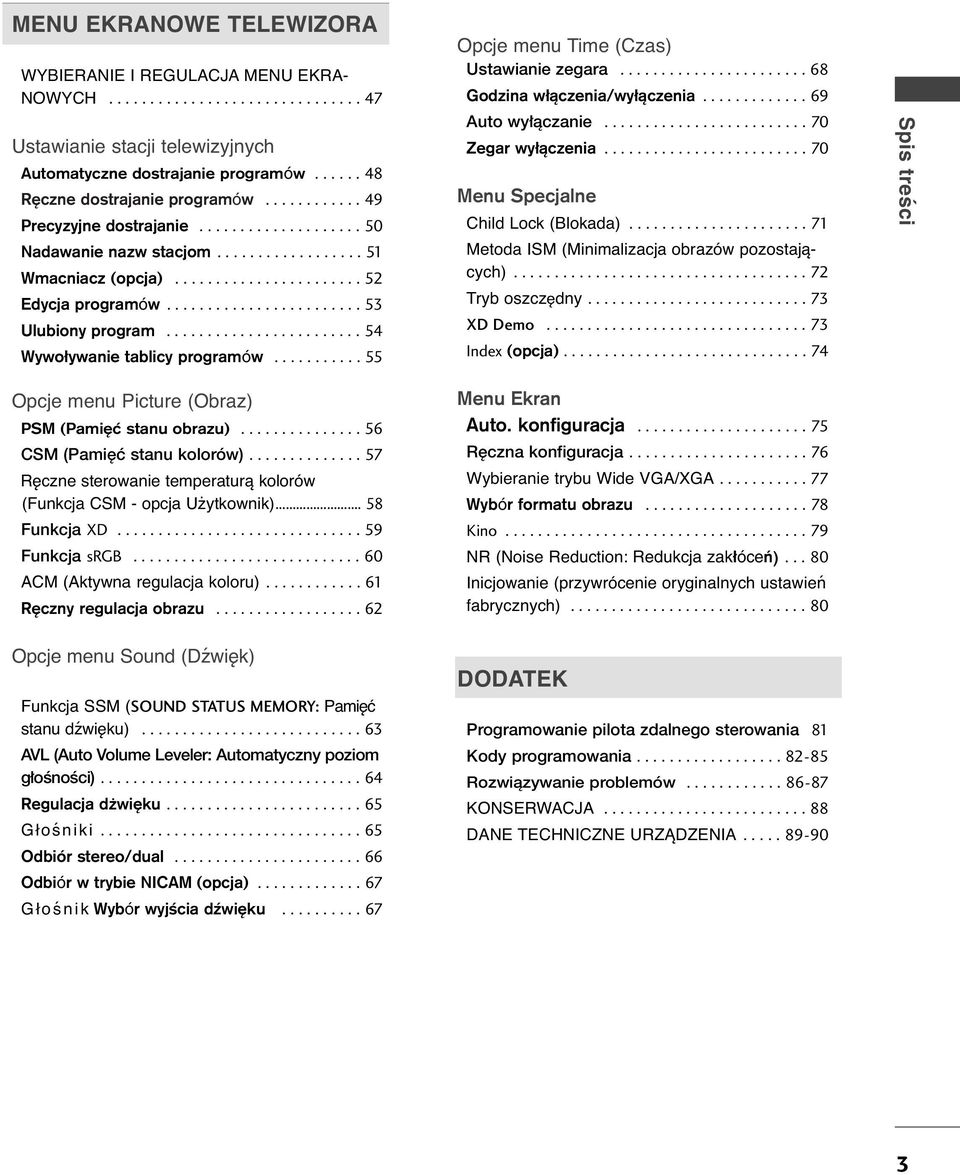 ....................... 5 Wywo ywanie tablicy programów........... 55 Opcje menu Time (Czas) Ustawianie zegara....................... 68 Godzina w ±czenia/wy ±czenia............. 69 Auto wy àczanie.