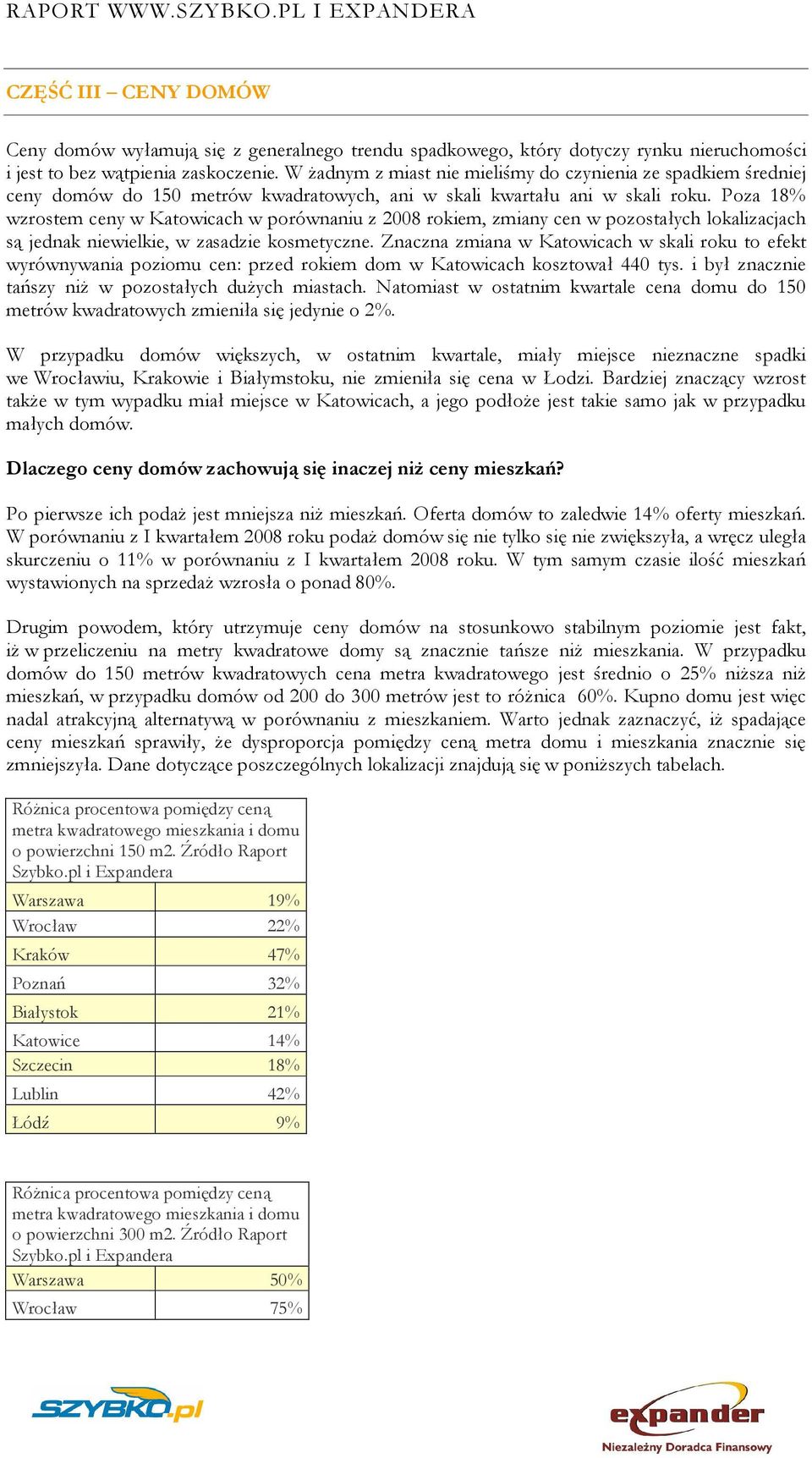 Poza 18% wzrostem ceny w Katowicach w porównaniu z 2008 rokiem, zmiany cen w pozostałych lokalizacjach są jednak niewielkie, w zasadzie kosmetyczne.
