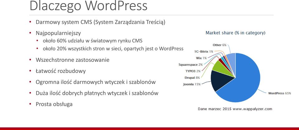 jest o WordPress Wszechstronne zastosowanie Łatwość rozbudowy Ogromna ilość