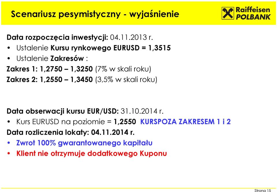 1,2550 1,3450(3,5% w skali roku) Data obserwacji kursu EUR/USD: 31.10.2014 r.