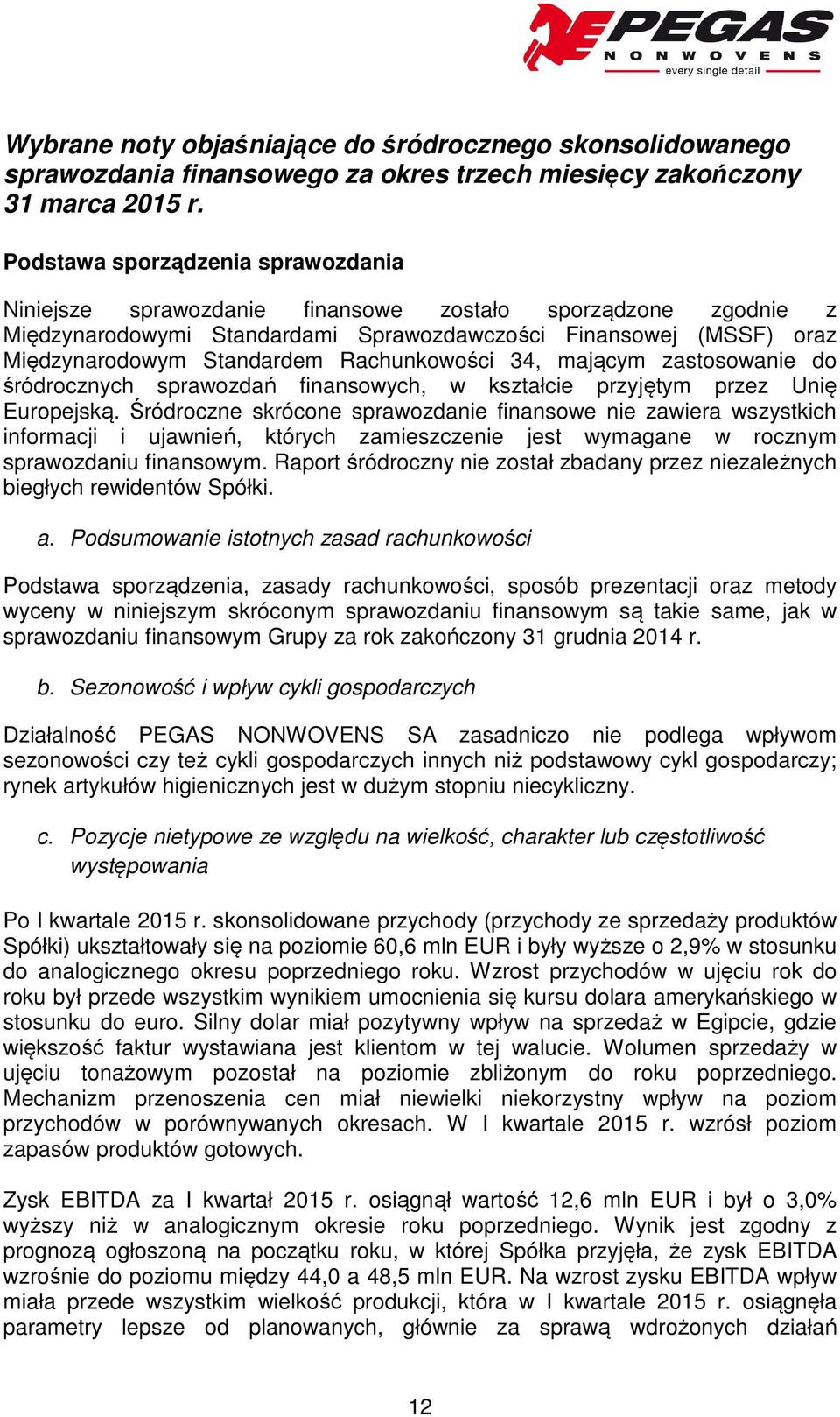 Rachunkowości 34, mającym zastosowanie do śródrocznych sprawozdań finansowych, w kształcie przyjętym przez Unię Europejską.