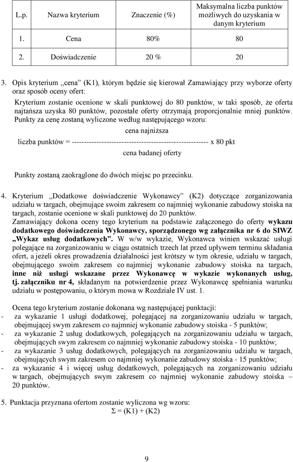 najtańsza uzyska 80 punktów, pozostałe oferty otrzymają proporcjonalnie mniej punktów.