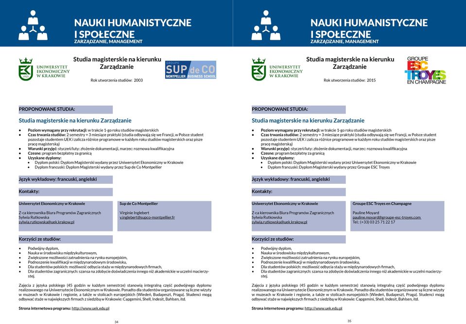 pozostaje studentem UEK i zalicza różnice programowe w każdym roku studiów magisterskich oraz pisze pracę magisterską) Warunki przyjęć: styczeń/luty: złożenie dokumentacji, marzec: rozmowa