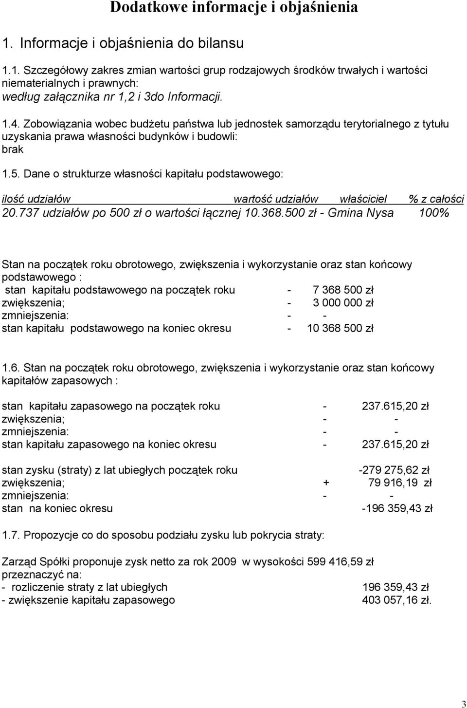 Dane o strukturze własności kapitału podstawowego: ilość udziałów wartość udziałów właściciel % z całości 20.737 udziałów po 500 zł o wartości łącznej 10.368.