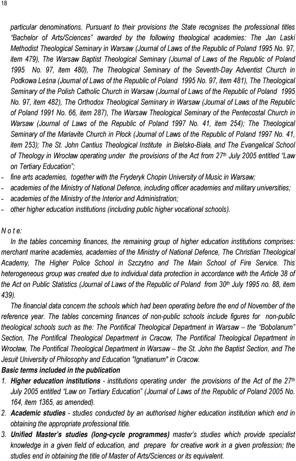 Warsaw (Journal of Laws of the Republic of Poland 1995 No. 97, item 479), The Warsaw Baptist Theological Seminary (Journal of Laws of the Republic of Poland 1995 No.