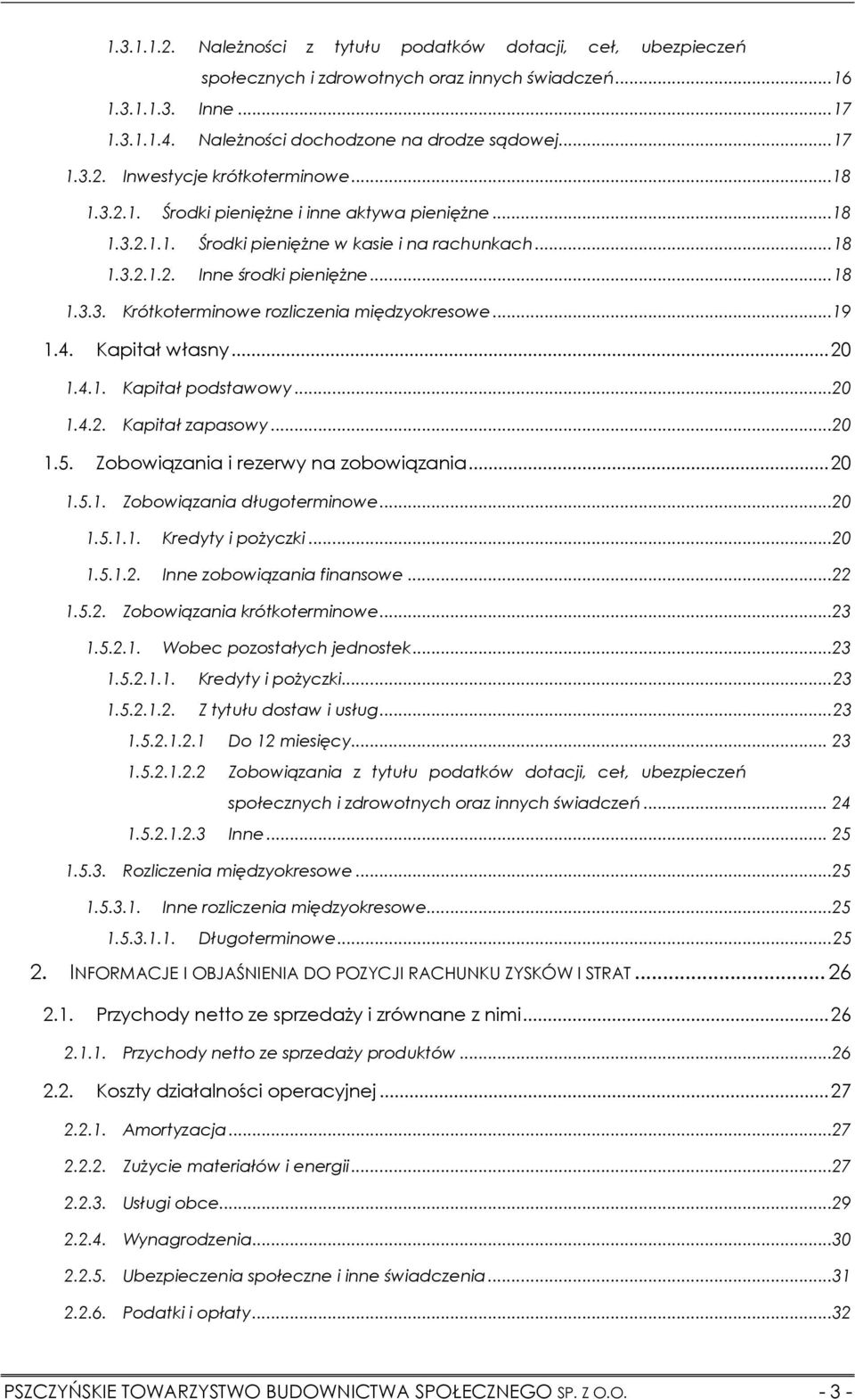 ..19 1.4. Kapitał własny... 20 1.4.1. Kapitał podstawowy...20 1.4.2. Kapitał zapasowy...20 1.5. Zobowiązania i rezerwy na zobowiązania... 20 1.5.1. Zobowiązania długoterminowe...20 1.5.1.1. Kredyty i pożyczki.