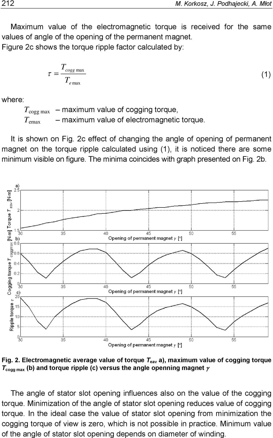 2c effect of changing the angle of opening of permanent magnet on the torque ripple calculated using (1), it is noticed there are some minimum visible on figure.