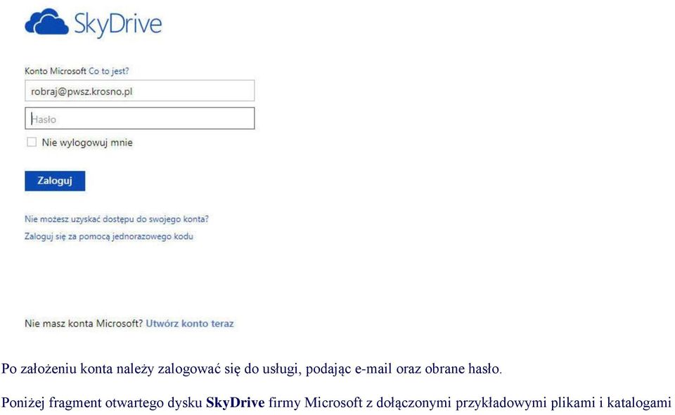 Poniżej fragment otwartego dysku SkyDrive firmy