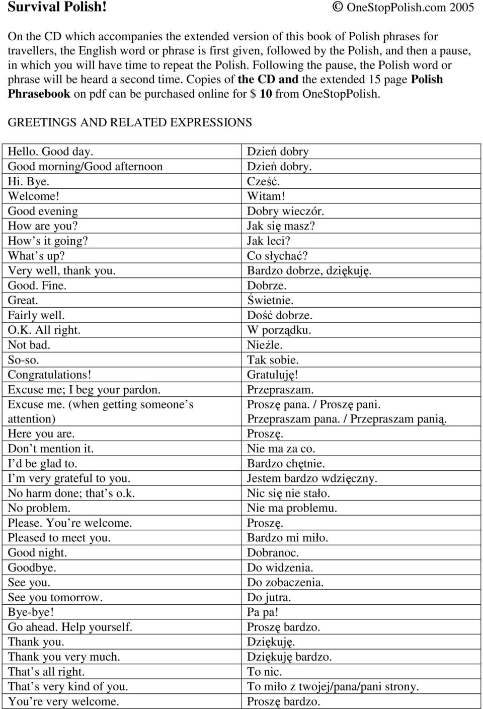 you will have time to repeat the Polish. Following the pause, the Polish word or phrase will be heard a second time.