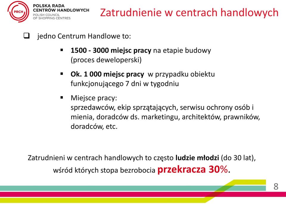 1 000 miejsc pracy w przypadku obiektu funkcjonującego 7 dni w tygodniu Miejsce pracy: sprzedawców, ekip
