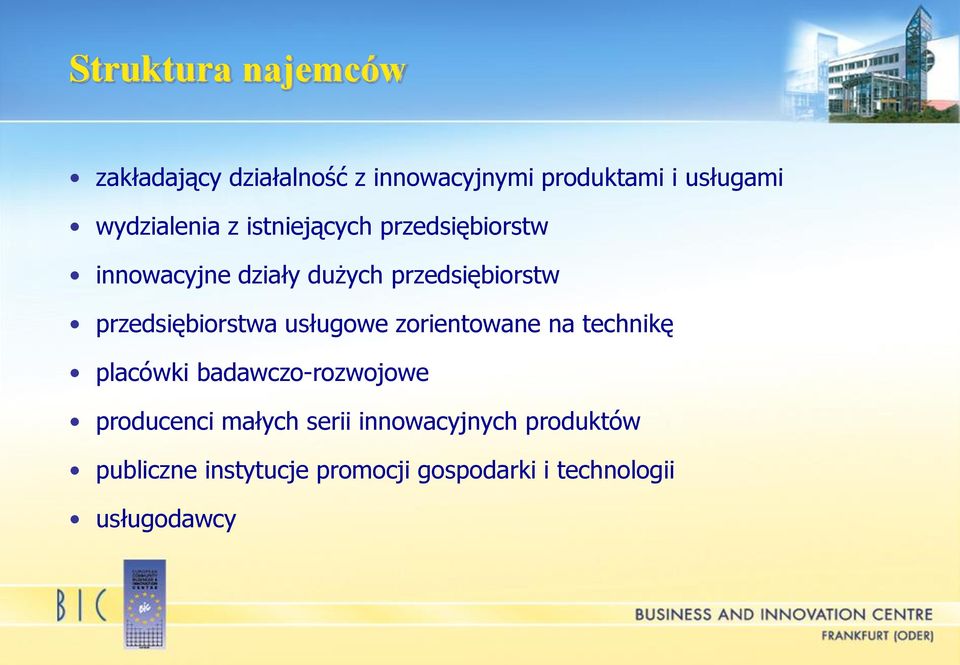 przedsiębiorstwa usługowe zorientowane na technikę placówki badawczo-rozwojowe producenci
