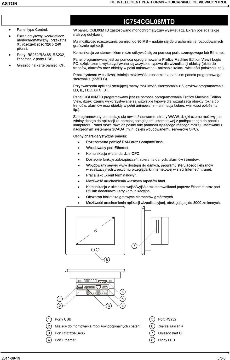 Ma możliwość rozszerzania pamięci do 96 MB nadaje się do uruchamiania rozbudowanych graficznie aplikacji. Komunikacja ze sterownikiem może odbywać się za pomocą portu szeregowego lub Ethernet.