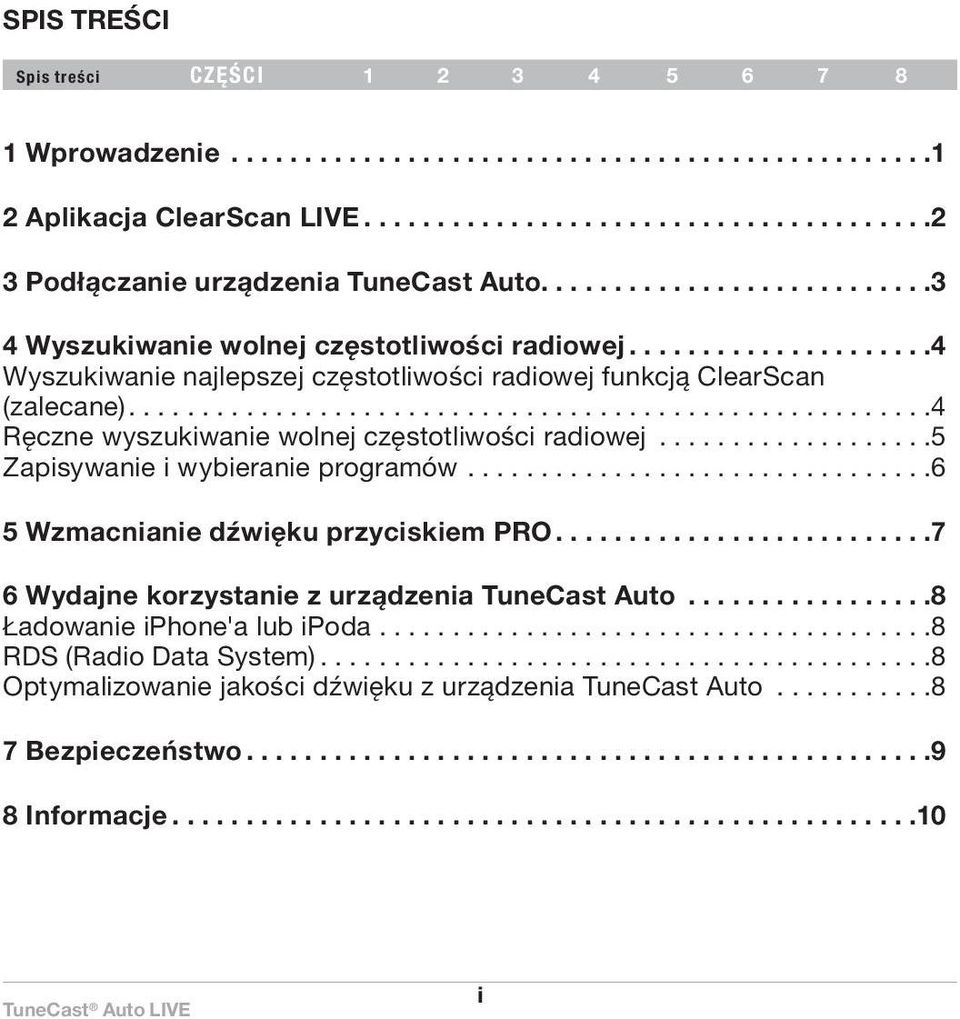 ... 4 Ręczne wyszukiwanie wolnej częstotliwości radiowej... 5 Zapisywanie i wybieranie programów... 6 5 Wzmacnianie dźwięku przyciskiem PRO.