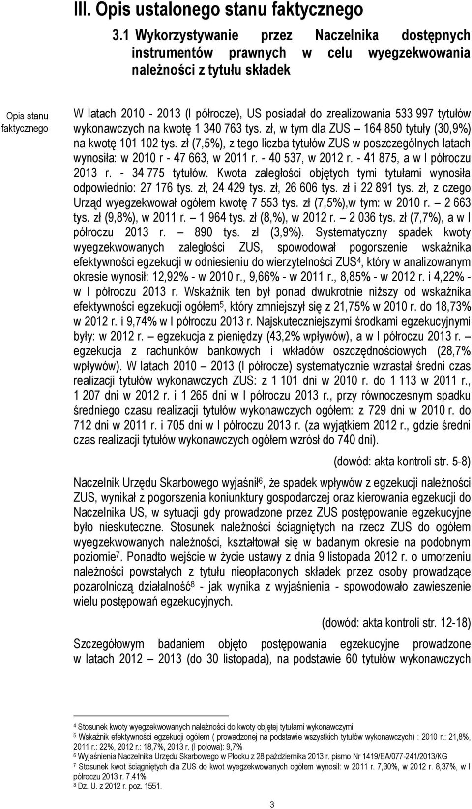 zrealizowania 533 997 tytułów wykonawczych na kwotę 1 340 763 tys. zł, w tym dla ZUS 164 850 tytuły (30,9%) na kwotę 101 102 tys.