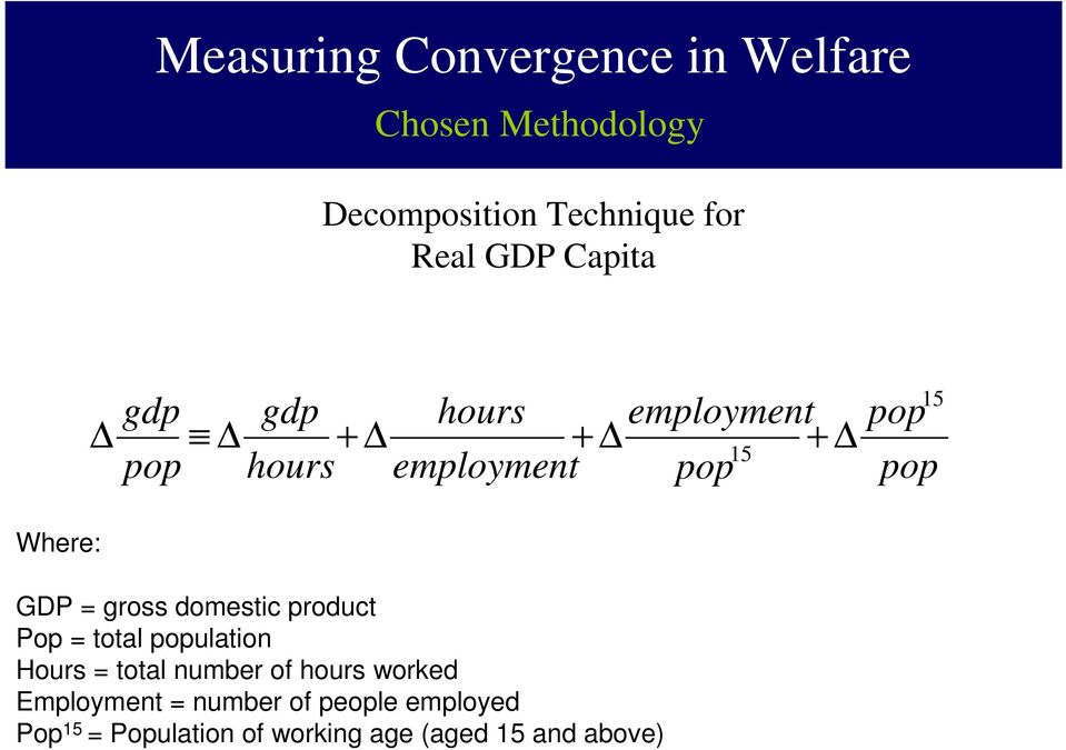 = gross domestic product Pop = total population Hours = total number of hours worked