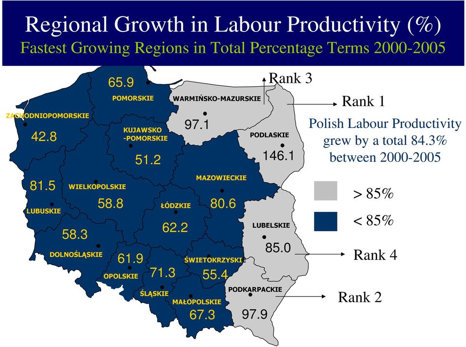 3 ŚLĄSKIE WARMIŃSKO-MAZURSKIE ŁÓDZKIE 97.1 MAZOWIECKIE 67.3 80.6 ŚWIETOKRZYSKIE 55.4 MAŁOPOLSKIE PODLASKIE 97.9 146.1 74.