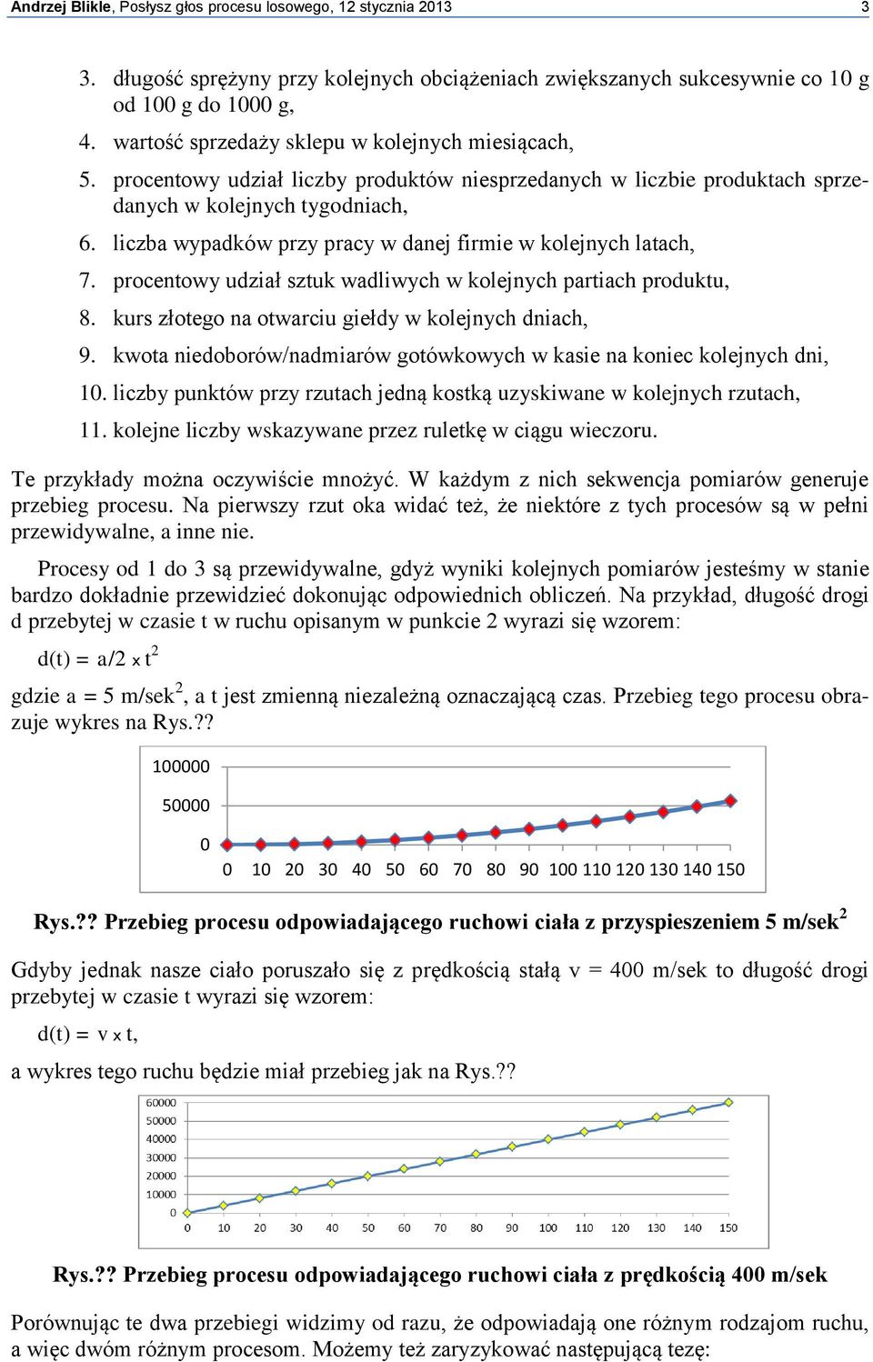 liczba wypadków przy pracy w danej firmie w kolejnych latach, 7. procentowy udział sztuk wadliwych w kolejnych partiach produktu, 8. kurs złotego na otwarciu giełdy w kolejnych dniach, 9.