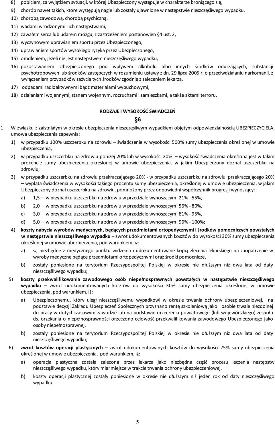 2, 13) wyczynowym uprawianiem sportu przez Ubezpieczonego, 14) uprawianiem sportów wysokiego ryzyka przez Ubezpieczonego, 15) omdleniem, jeżeli nie jest następstwem nieszczęśliwego wypadku, 16)