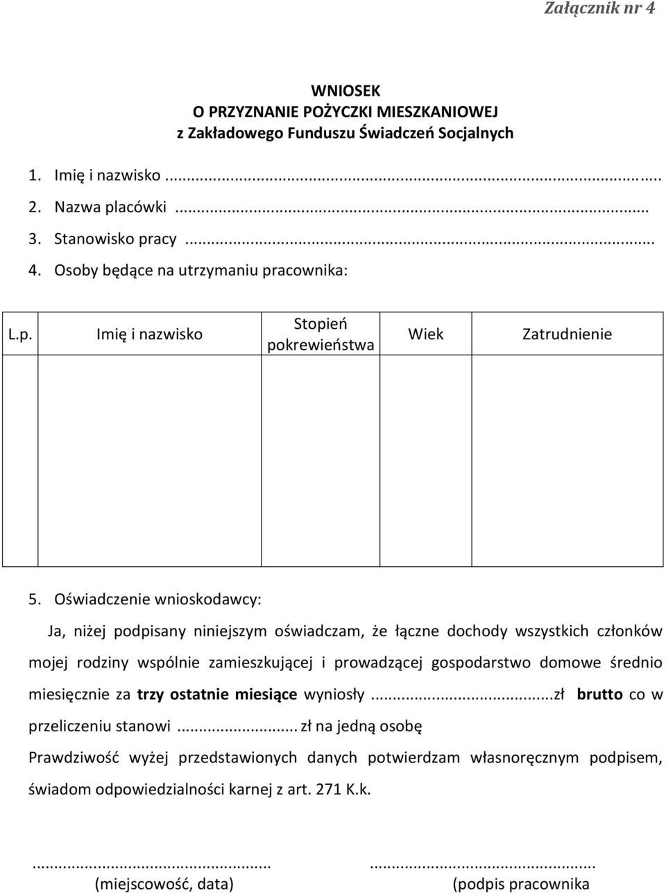 Oświadczenie wnioskodawcy: Ja, niżej podpisany niniejszym oświadczam, że łączne dochody wszystkich członków mojej rodziny wspólnie zamieszkującej i prowadzącej gospodarstwo domowe