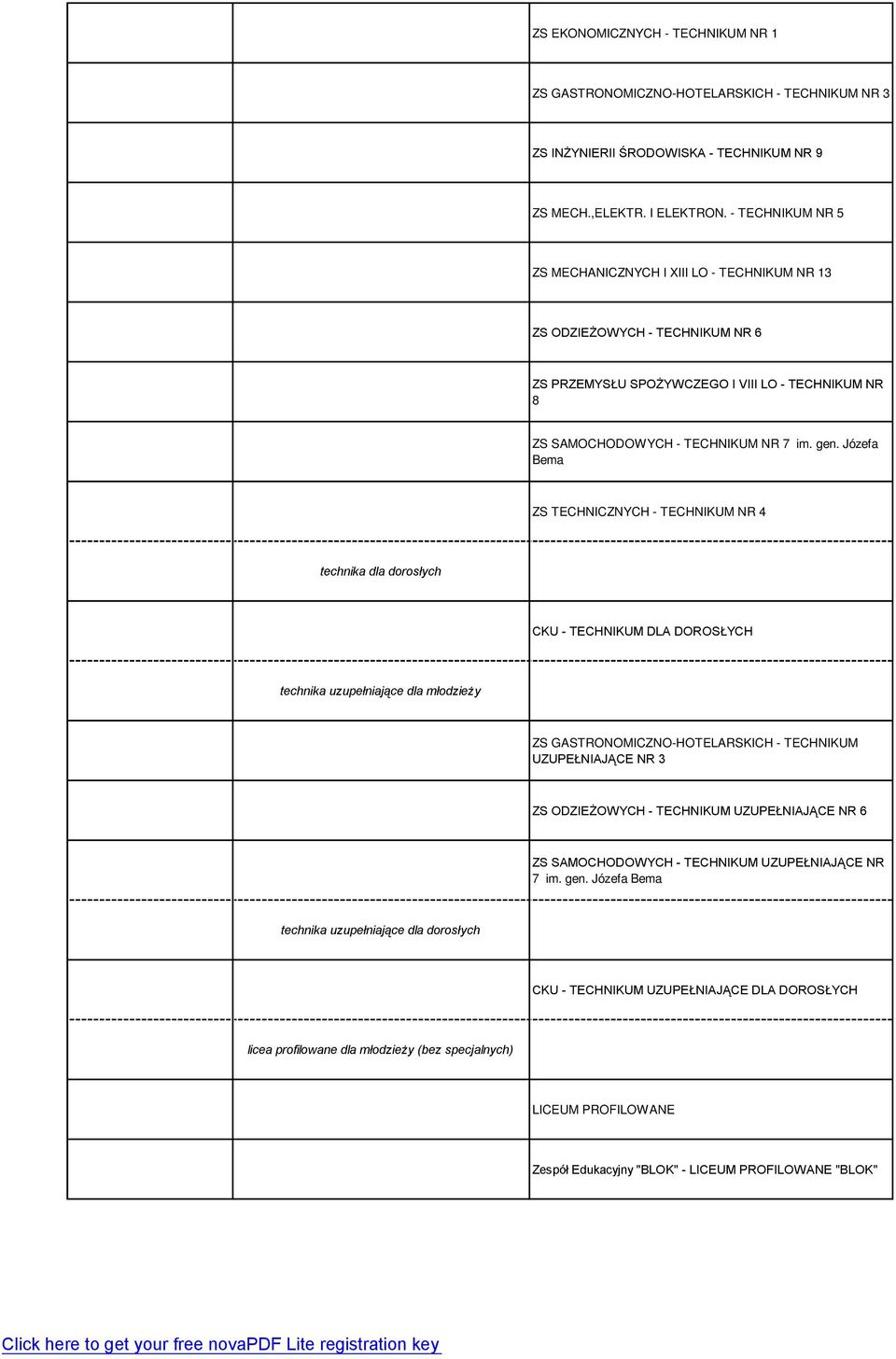 Józefa Bema ZS TECHNICZNYCH - TECHNIKUM NR 4 technika dla dorosłych CKU - TECHNIKUM DLA DOROSŁYCH technika uzupełniające dla młodzieży ZS GASTRONOMICZNO-HOTELARSKICH - TECHNIKUM UZUPEŁNIAJĄCE NR 3 ZS