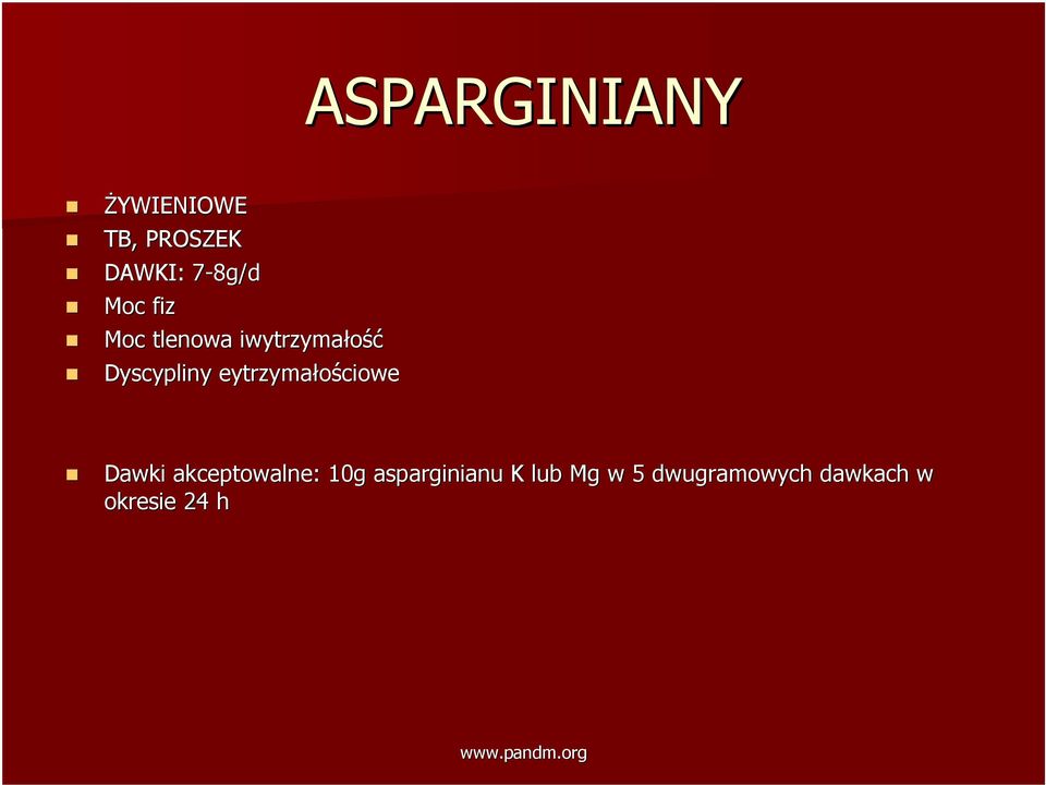 Dyscypliny eytrzymałościowe Dawki akceptowalne:
