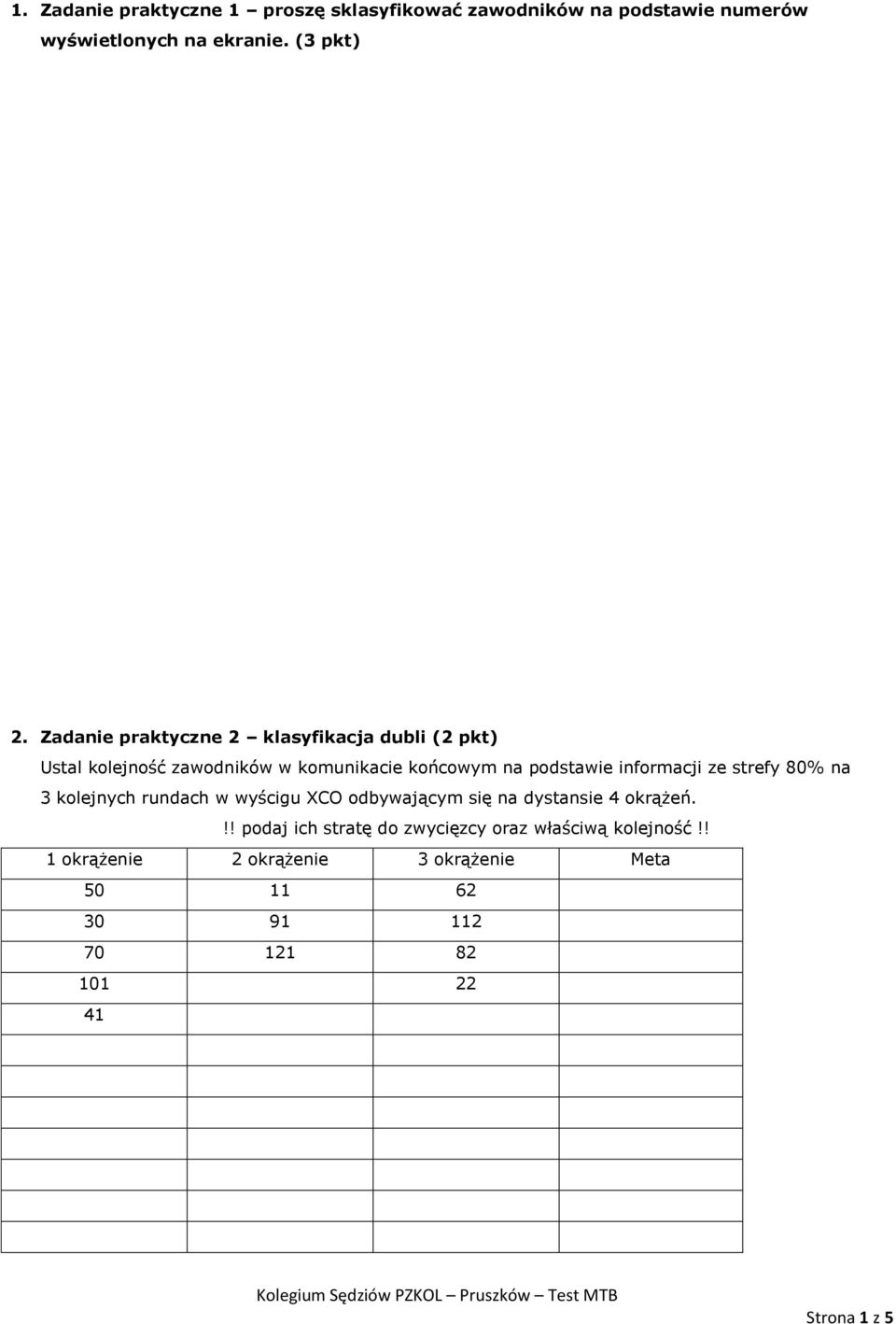 informacji ze strefy 80% na 3 kolejnych rundach w wyścigu XCO odbywającym się na dystansie 4 okrążeń.