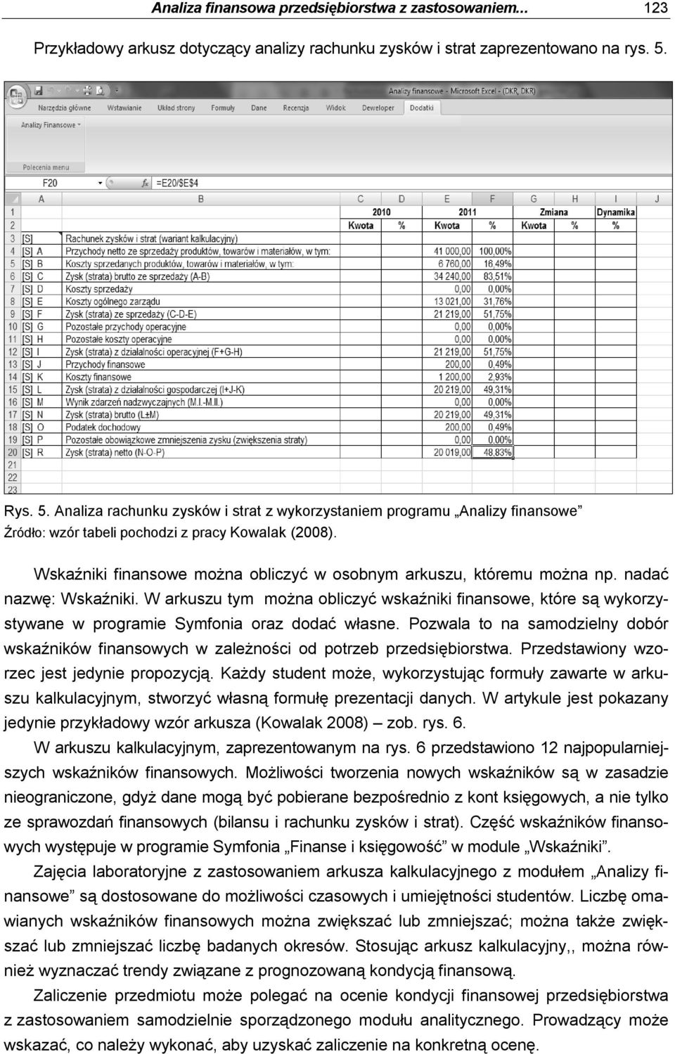 Wskaźniki finansowe można obliczyć w osobnym arkuszu, któremu można np. nadać nazwę: Wskaźniki.