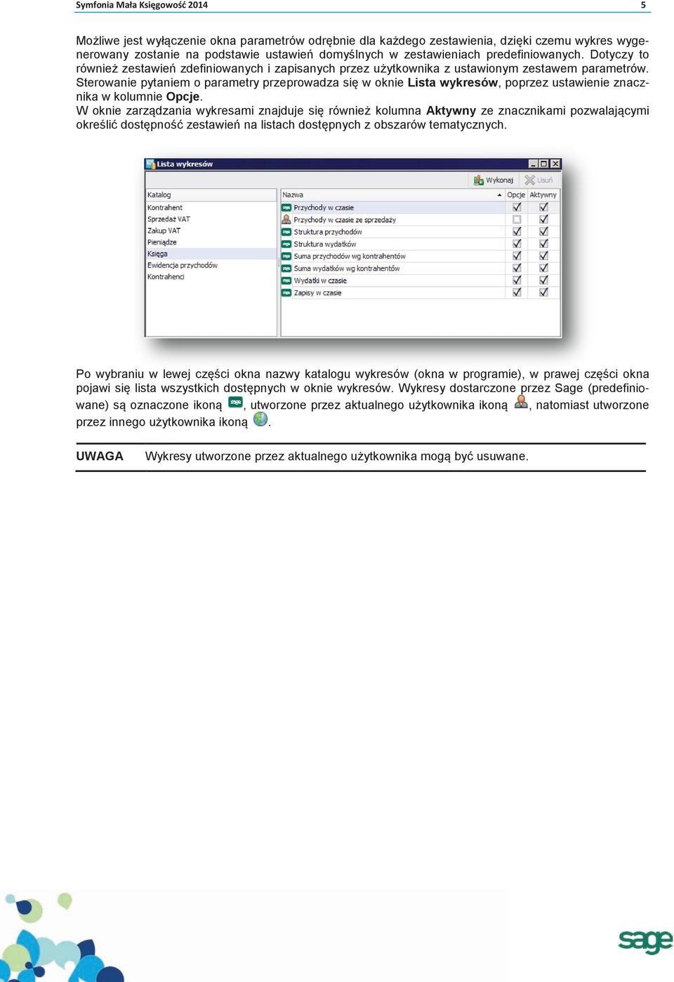 Sterowanie pytaniem o parametry przeprowadza się w oknie Lista wykresów, poprzez ustawienie znacznika w kolumnie Opcje.