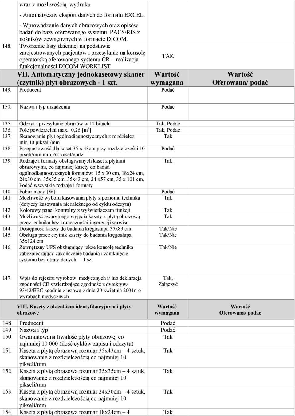 Tworzenie listy dziennej na podstawie zarejestrowanych pacjentów i przesyłanie na konsolę operatorską oferowanego systemu CR realizacja funkcjonalności DICOM WORKLIST VII.