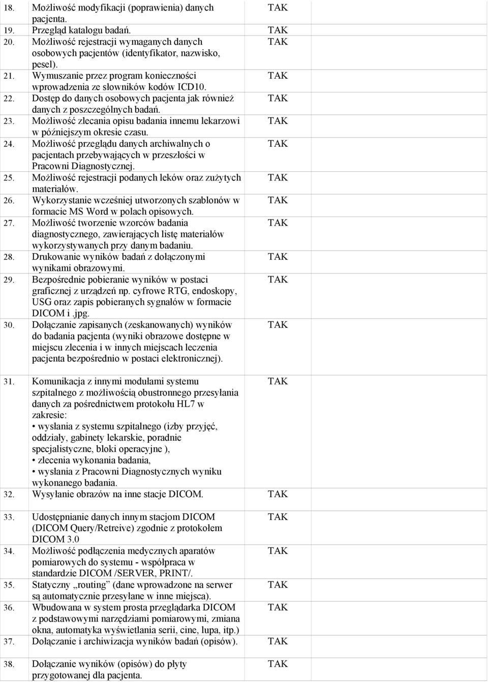 MoŜliwość zlecania opisu badania innemu lekarzowi w późniejszym okresie czasu. 24. MoŜliwość przeglądu danych archiwalnych o pacjentach przebywających w przeszłości w Pracowni Diagnostycznej. 25.