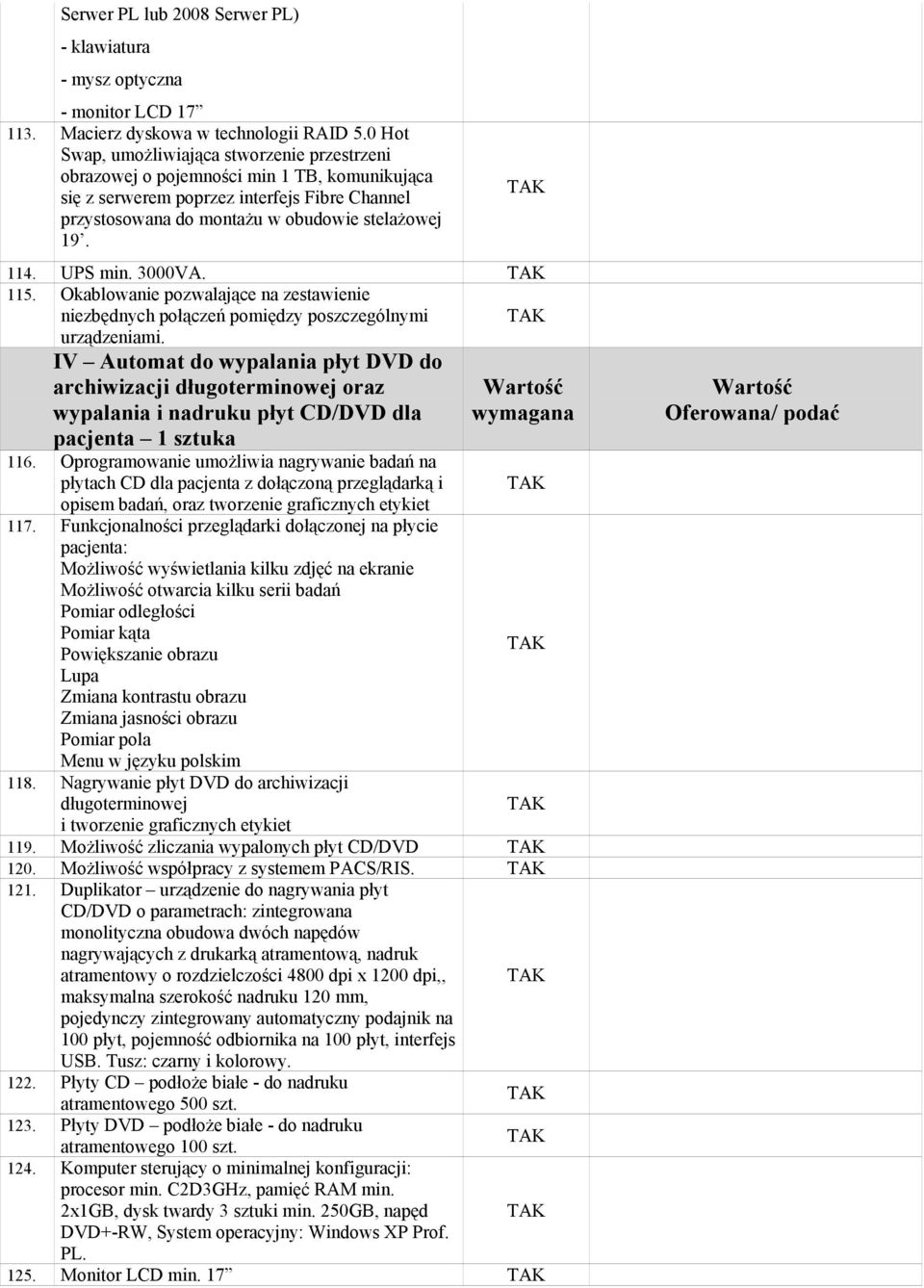 UPS min. 3000VA. 115. Okablowanie pozwalające na zestawienie niezbędnych połączeń pomiędzy poszczególnymi urządzeniami.