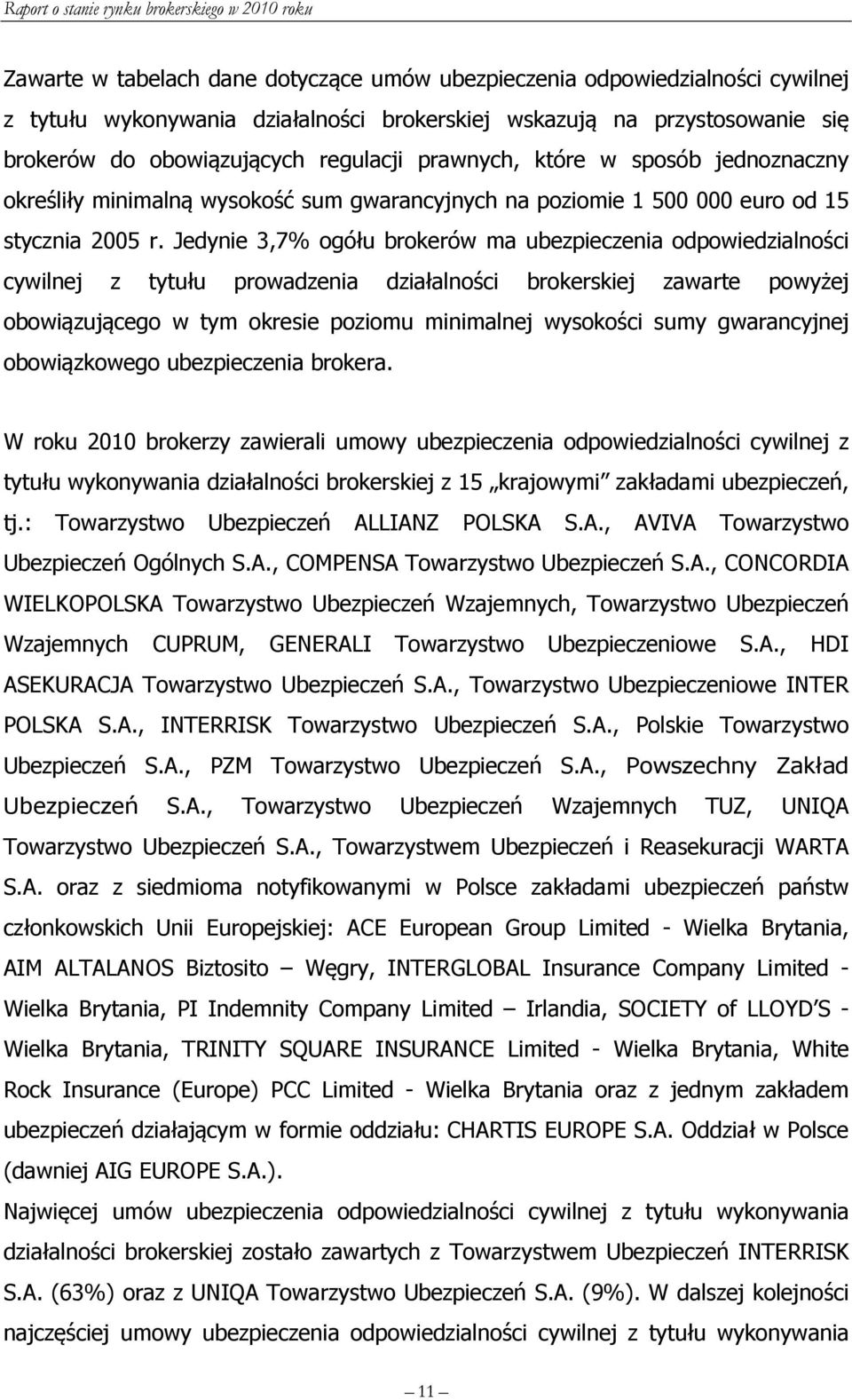 Jedynie 3,7% ogółu brokerów ma ubezpieczenia odpowiedzialności cywilnej z tytułu prowadzenia działalności brokerskiej zawarte powyżej obowiązującego w tym okresie poziomu minimalnej wysokości sumy