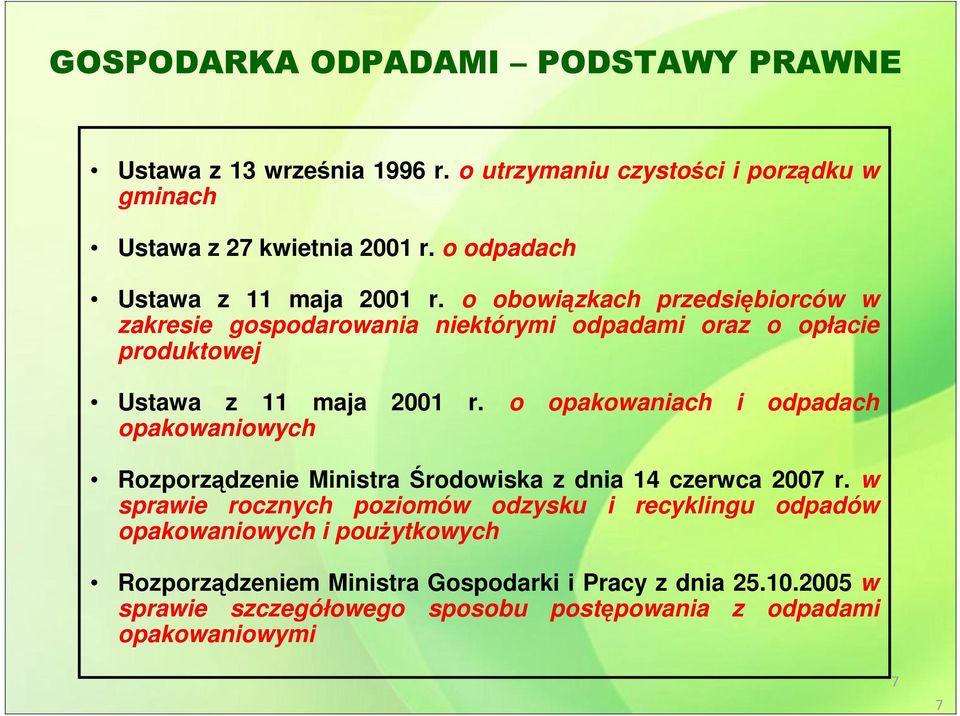 o obowiązkach przedsiębiorców w zakresie gospodarowania niektórymi odpadami oraz o opłacie produktowej Ustawa z 11 maja 2001 r.