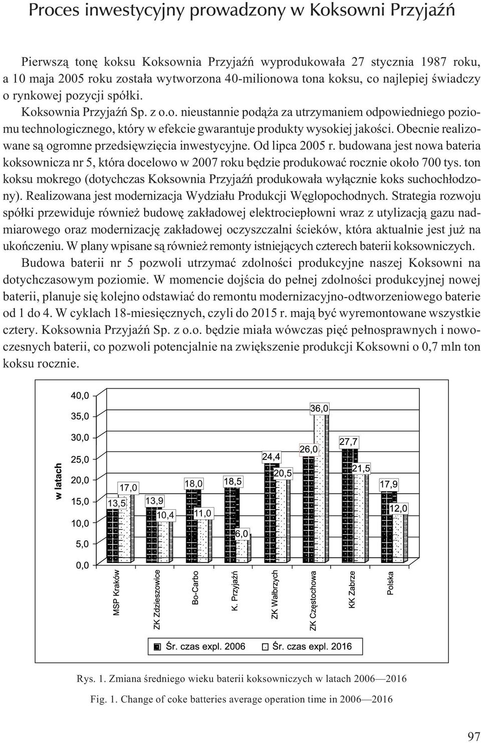 Obecnie realizowane s¹ ogromne przedsiêwziêcia inwestycyjne. Od lipca 2005 r. budowana jest nowa bateria koksownicza nr 5, która docelowo w 2007 roku bêdzie produkowaæ rocznie oko³o 700 tys.