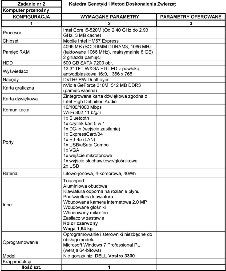 13,3 TFT WXGA HD LED z powłoką antyodblaskową 16:9, 1366 x 768 DVD+/-RW DualLayer nvidia GeForce 310M, 512 MB DDR3 (pamięć własna) Karta dźwiękowa Zintegrowana karta dźwiękowa zgodna z Intel High