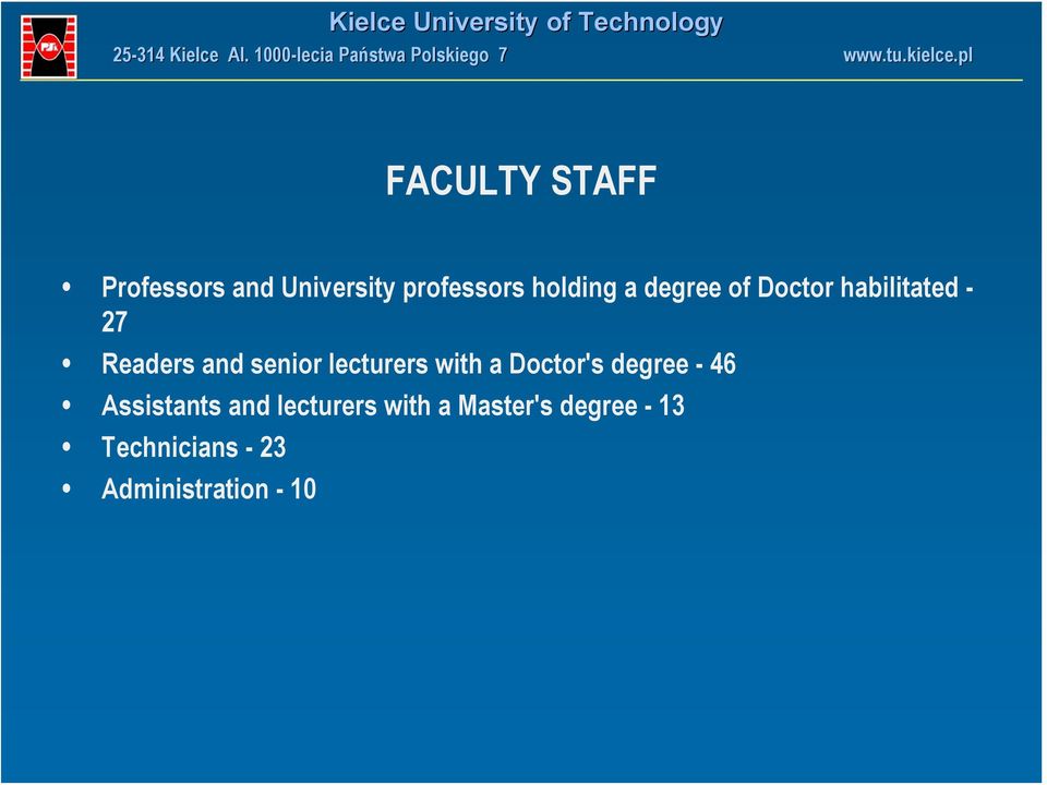 lecturers with a Doctor's degree - 46 Assistants and