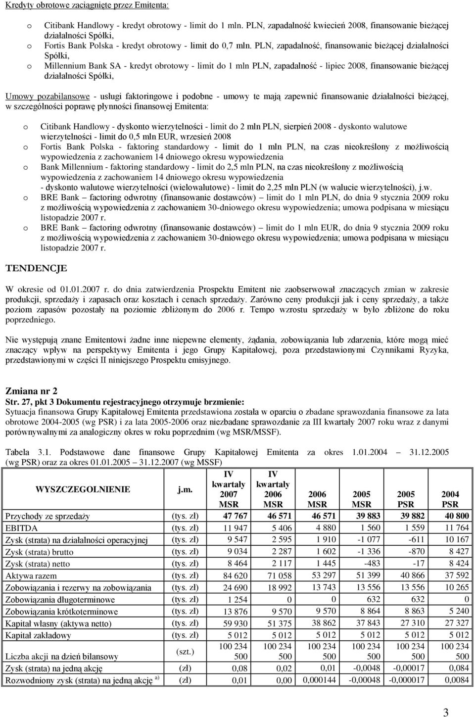 PLN, zapadalnść, finanswanie bieżącej działalnści Spółki, Millennium Bank SA - kredyt brtwy - limit d 1 mln PLN, zapadalnść - lipiec 2008, finanswanie bieżącej działalnści Spółki, Umwy pzabilanswe -