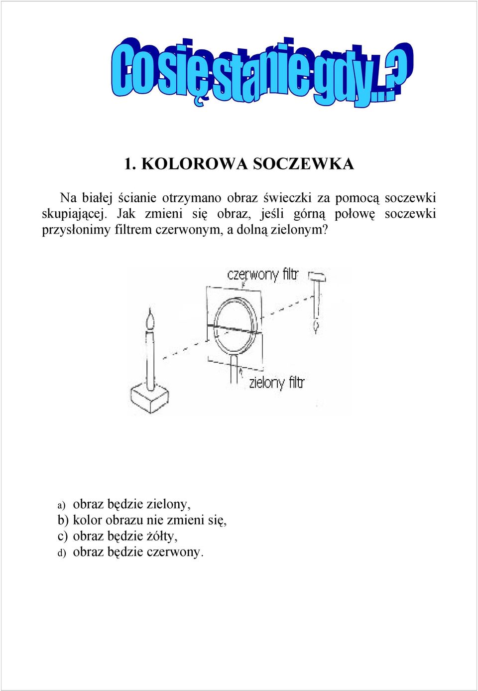 Jak zmieni się obraz, jeśli górną połowę soczewki przysłonimy filtrem