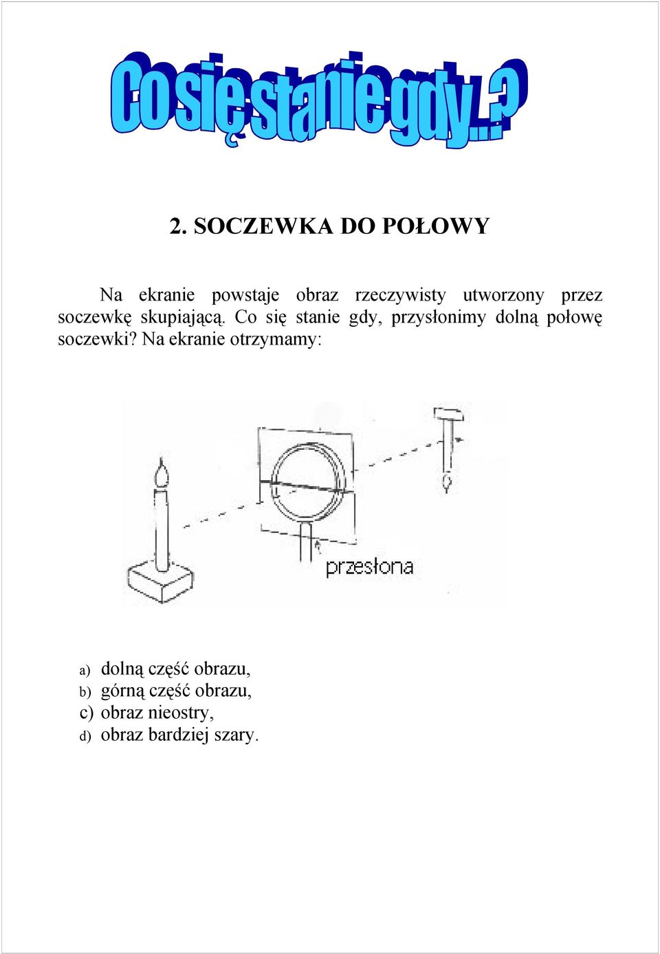 Co się stanie gdy, przysłonimy dolną połowę soczewki?