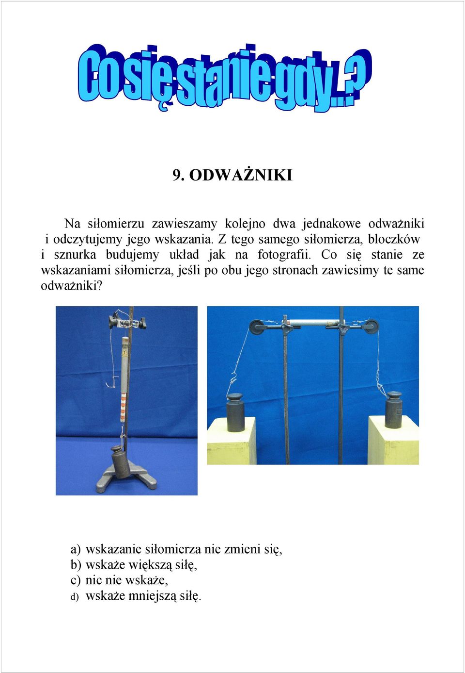 Co się stanie ze wskazaniami siłomierza, jeśli po obu jego stronach zawiesimy te same odważniki?