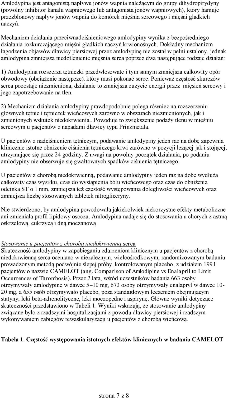 Mechanizm działania przeciwnadciśnieniowego amlodypiny wynika z bezpośredniego działania rozkurczającego mięśni gładkich naczyń krwionośnych.