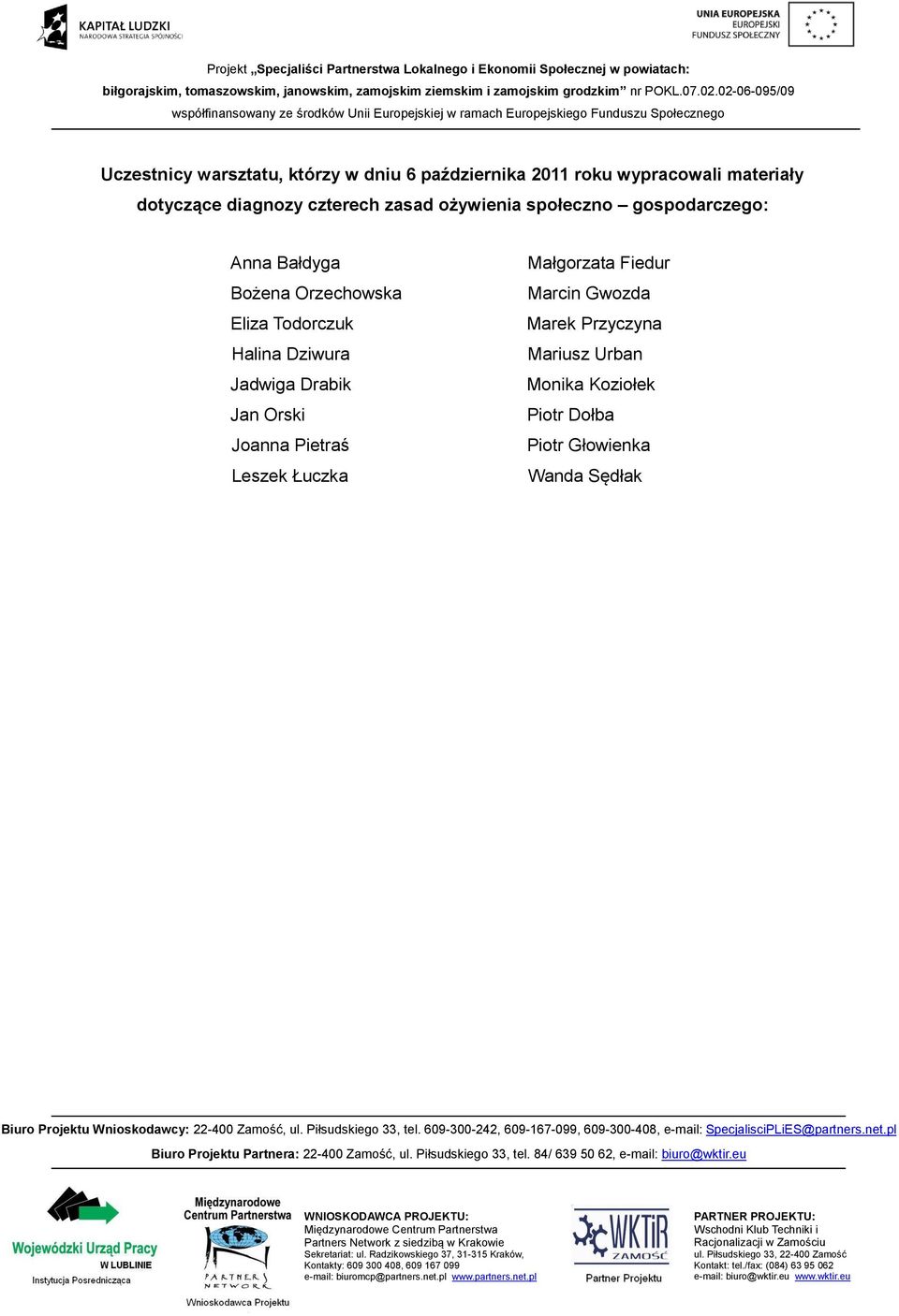 Todorczuk Halina Dziwura Jadwiga Drabik Jan Orski Joanna Pietraś Leszek Łuczka Małgorzata Fiedur