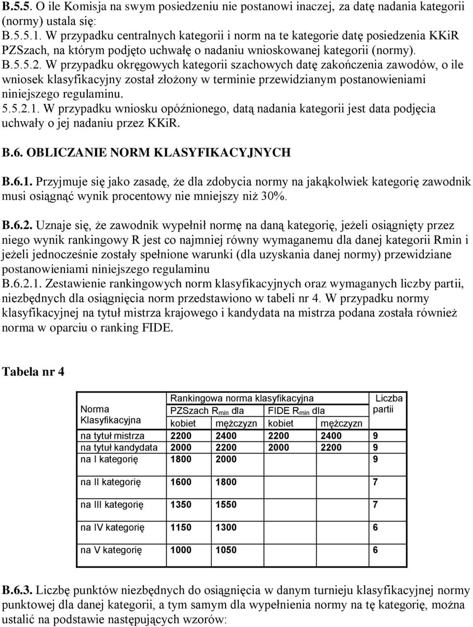 W przypadku okręgowych kategorii szachowych datę zakończenia zawodów, o ile wniosek klasyfikacyjny został złożony w terminie przewidzianym postanowieniami niniejszego regulaminu. 5.5.2.1.