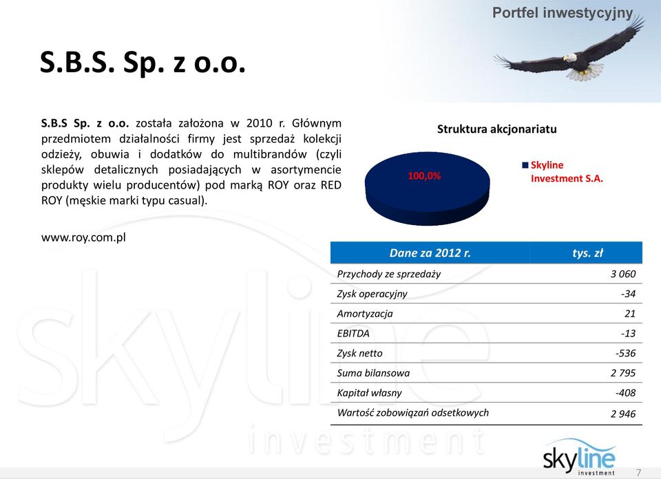 w asortymencie produkty wielu producentów) pod marką ROY oraz RED ROY (męskie marki typu casual).