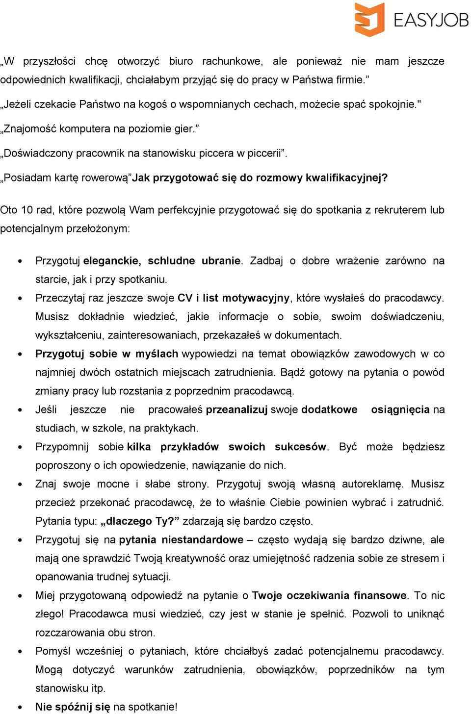 Posiadam kartę rowerową Jak przygotować się do rozmowy kwalifikacyjnej?