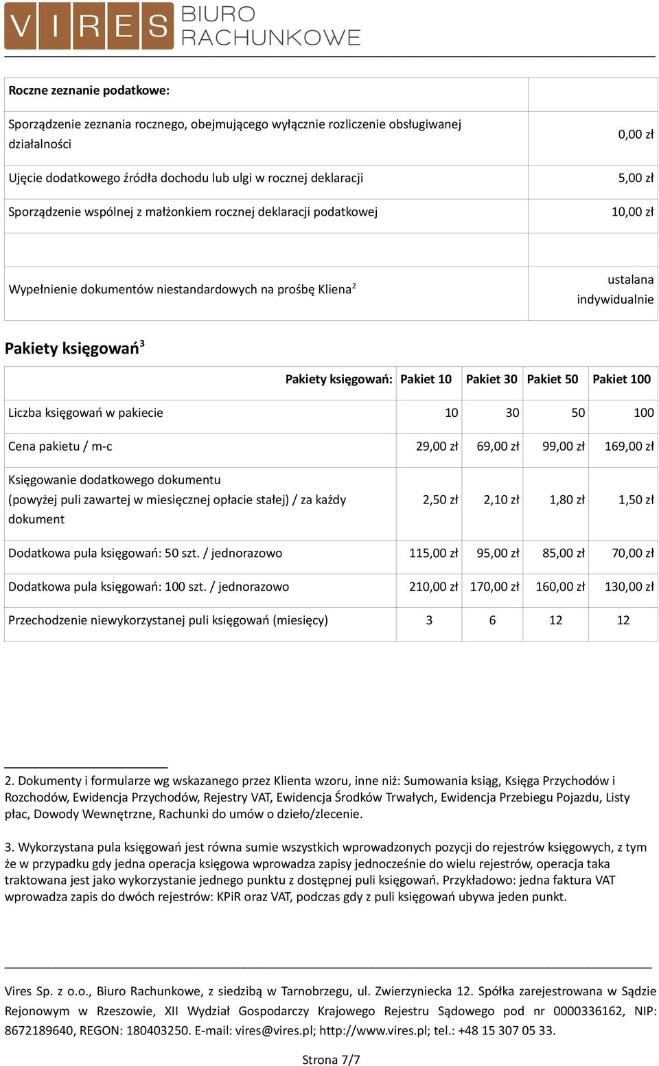 Pakiet 10 Pakiet 30 Pakiet 50 Pakiet 100 Liczba księgowań w pakiecie 10 30 50 100 Cena pakietu / m-c 29,00 zł 69,00 zł 99,00 zł 169,00 zł Księgowanie dodatkowego dokumentu (powyżej puli zawartej w